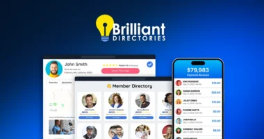 Brilliant Directories software interface showing member directory, payments received, and user profiles.