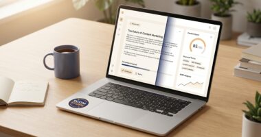 WordRocket vs NeuronWriter 2026 — side-by-side comparison of two AI content tools on a clean editorial desktop scene with split-screen workflow on a monitor