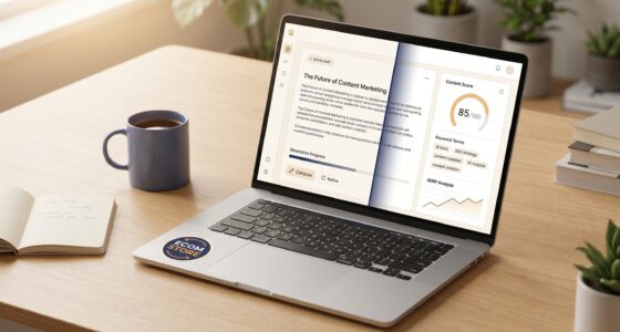 WordRocket vs NeuronWriter 2026 — side-by-side comparison of two AI content tools on a clean editorial desktop scene with split-screen workflow on a monitor